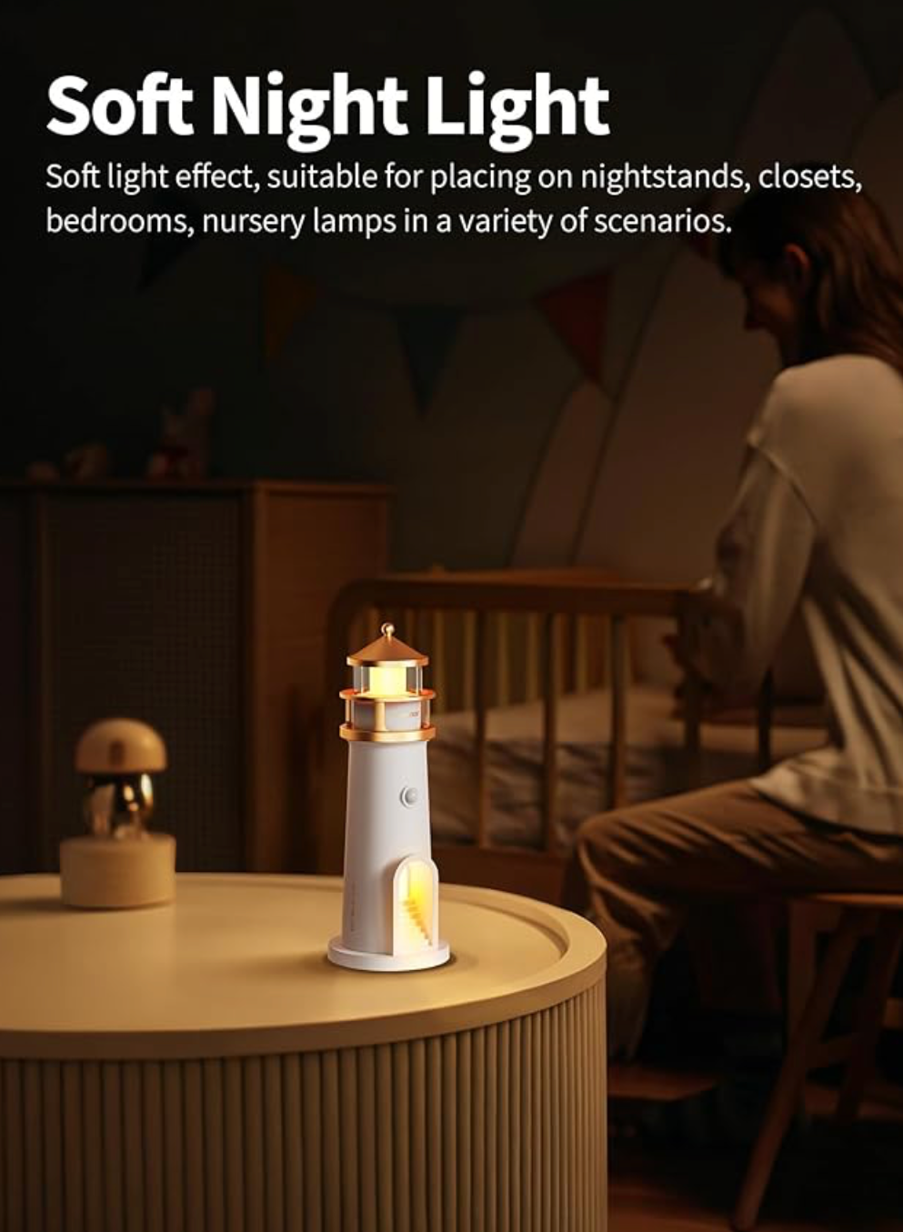 Lighthouse shaped lamp with moon reflector