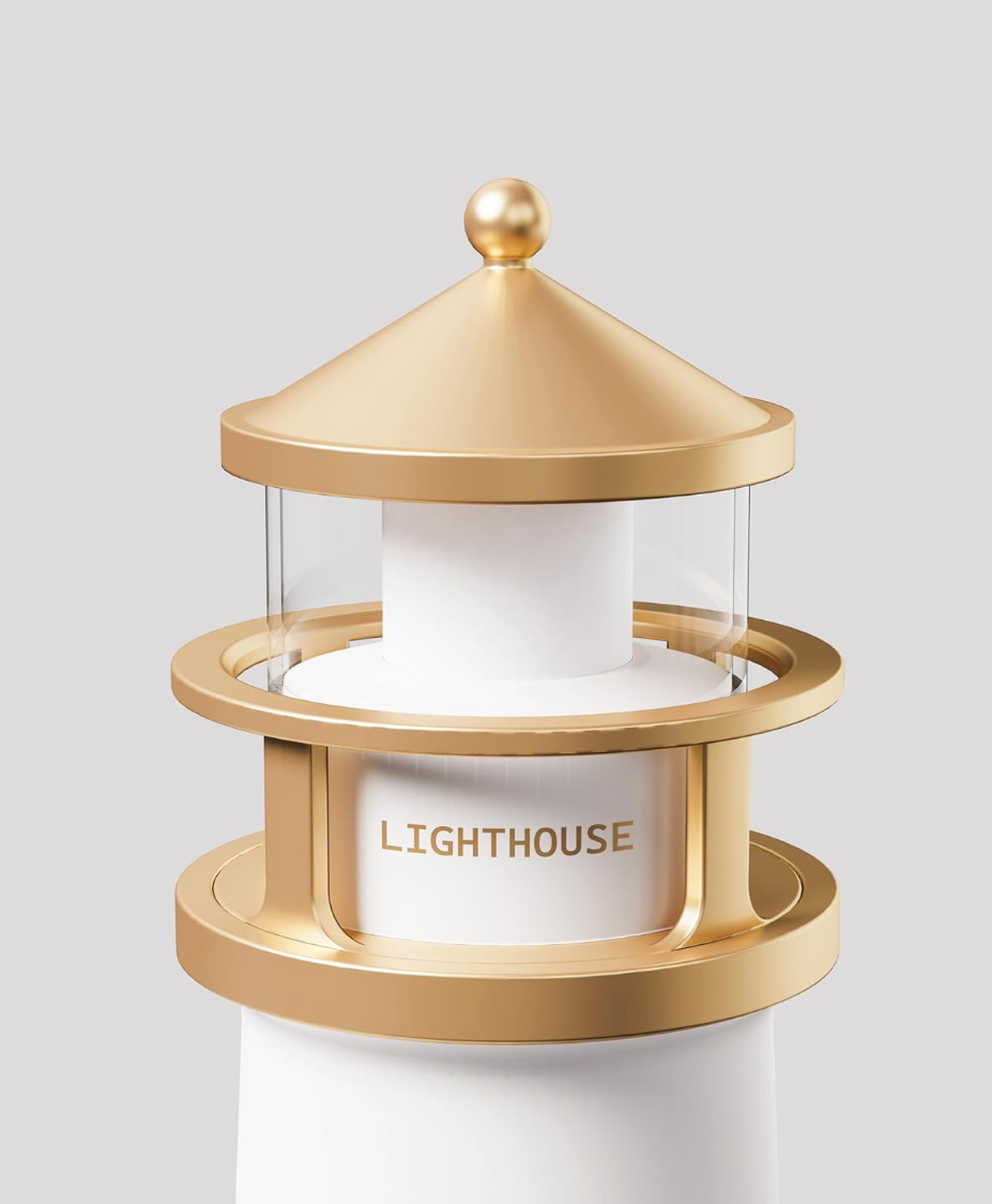 Lighthouse shaped lamp with moon reflector