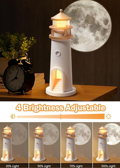 Lighthouse shaped lamp with moon reflector